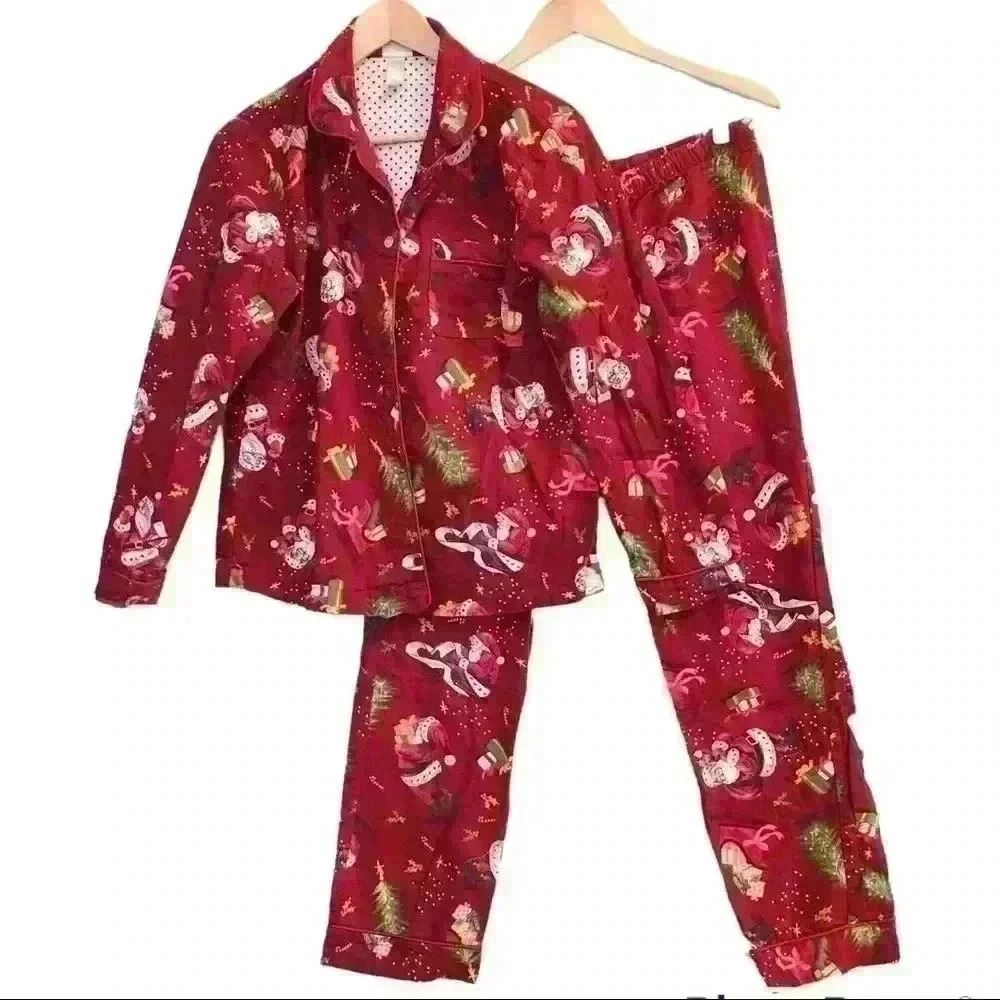 🌈 6/$60, Wonder Shop, Santa Theme, PJ Set, Red/White, Size Medium